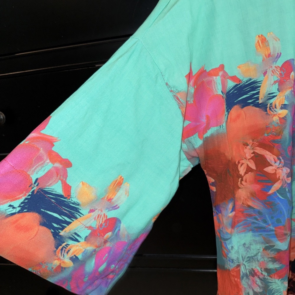 Soft Surroundings Women's S Marciana Watercolor Colorful Artsy Floral Blouse Top - Picture 3 of 5